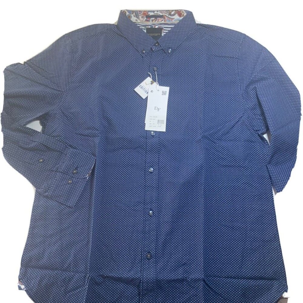 Men's Dress Shirt by Denin and Flowers,   Sz Large, Long Sleeve,  Navy Blue